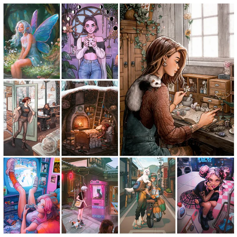 

Красивая и милая картина с героями мультфильмов девушек, искусство на стену, портрет куадроса, домашний декор, подарок