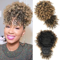 Afro Puff Kinky Curly Hair, Updo Ponytail Extension with Bangs Proximity Wstring Ponytail for Women, Black, Synthetic Hair 2