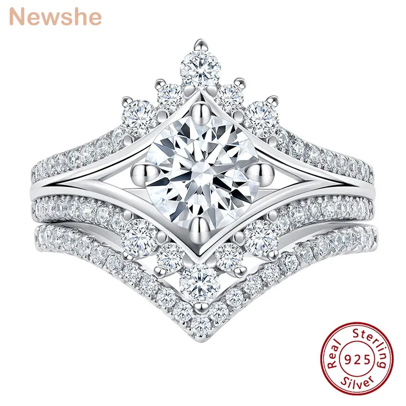 Vintage Crown Shape Engagement Ring Set for Women 925 Sterling Silver