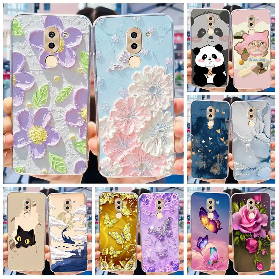 Чехол для Honor 6X, искусственная задняя крышка, модный прозрачный силиконовый мягкий чехол с цветами для Huawei Mate 9 Lite GR5 2017, бампер
