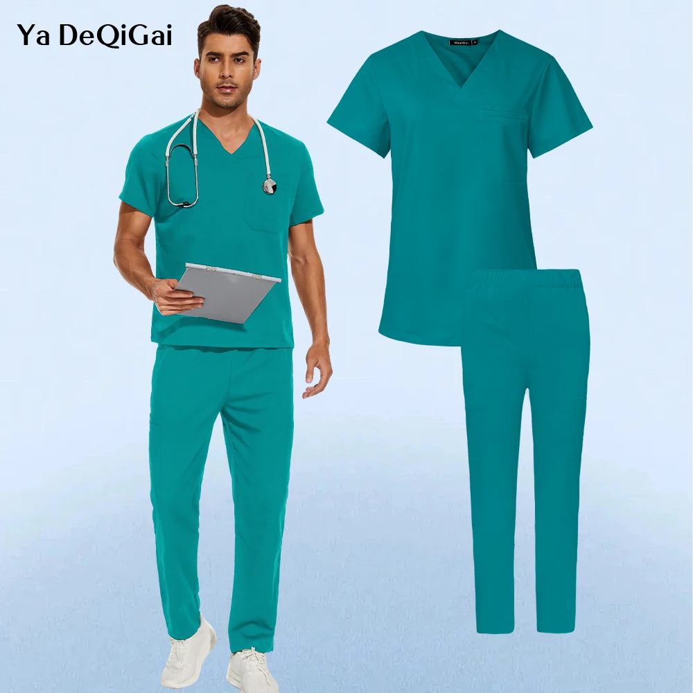 

Medical Scrubs Top+Pants Nurse Uniforms Lab Coat Doctor Uniform for Men Women Plus Size Outwear Beauty Salon Set Surgery Uniform