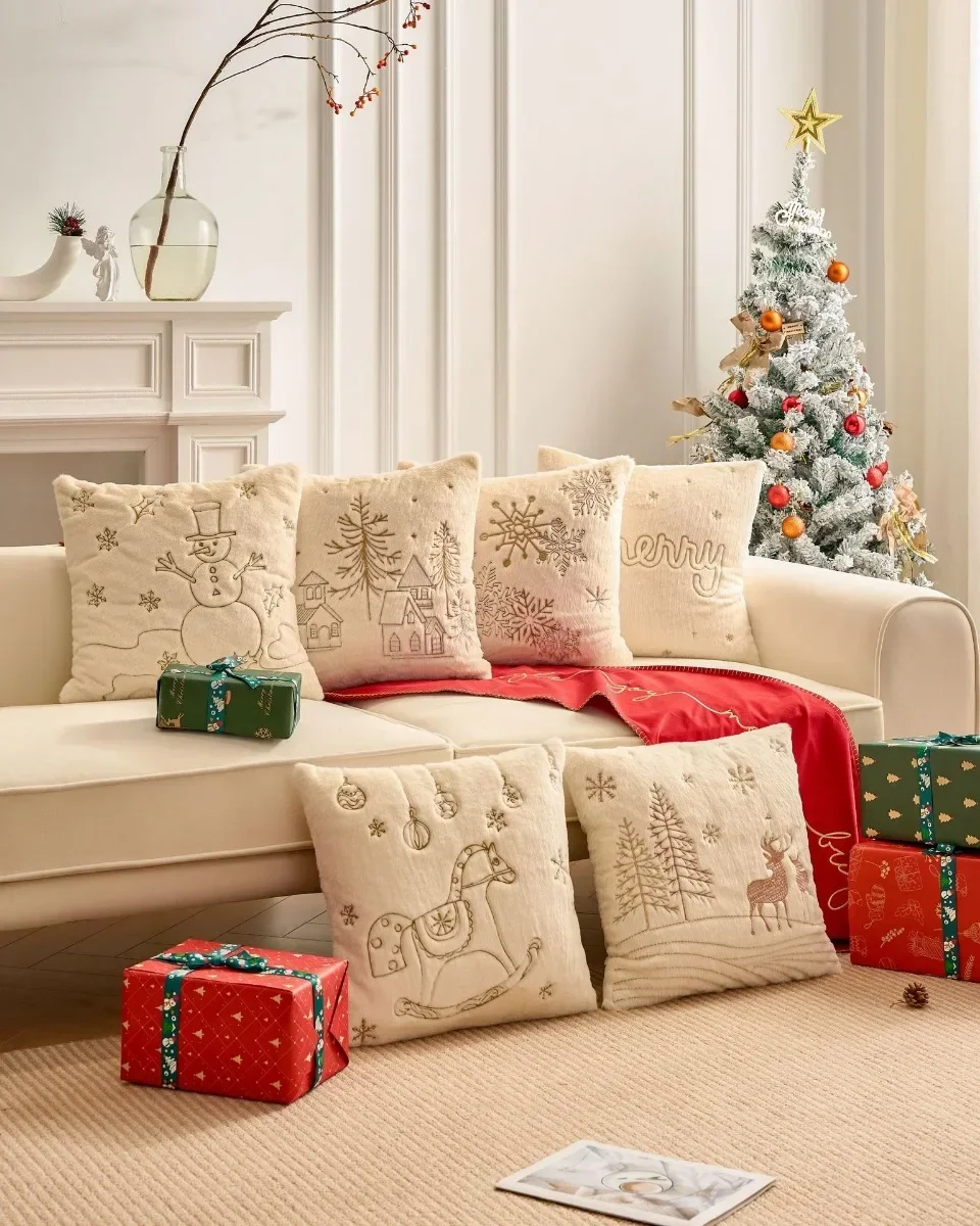 MyGiftHome Christmas Embroidered Cushion Cover Pillowcase