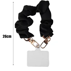 Elegant Elastic Wrist Chain with Luxury Scarf Design - Universal Anti - Lost Mobile Phone Lanyard - Polyester / Nylon (Black)