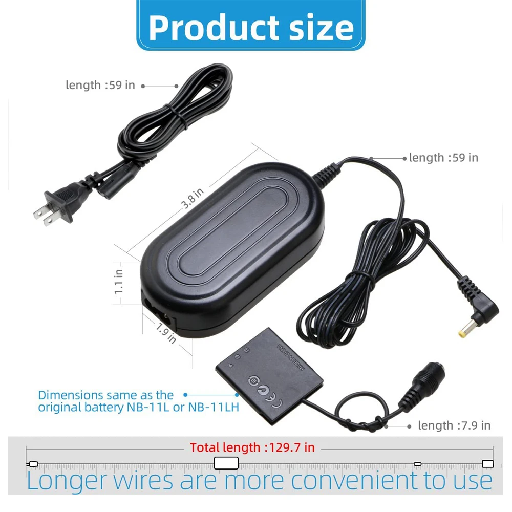 Canon NB-11L Battery Charger with Free Power Cable For A3500 IS, ELPH