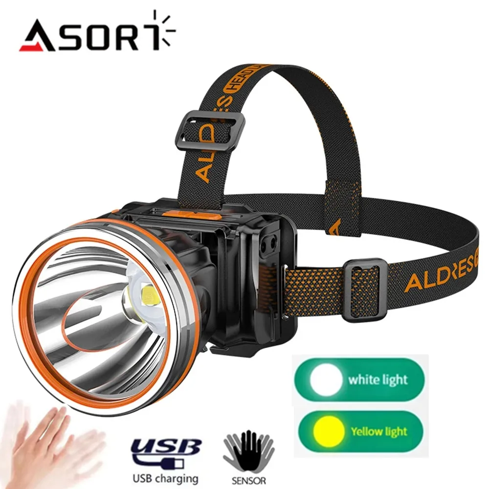 USB 충전식 LED 유도 전조등, 18650 내장 배터리 헤드 토치, 야외 캠핑 낚시 랜턴