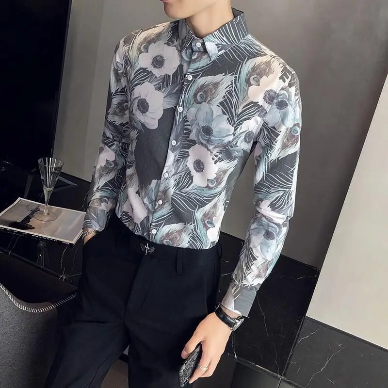 

2023 Spring New Shirt Men Silk Shirt Long Sleeve Contrast Color Loose Casual Fashion Designer Men Dress Shirt Blouses Z51