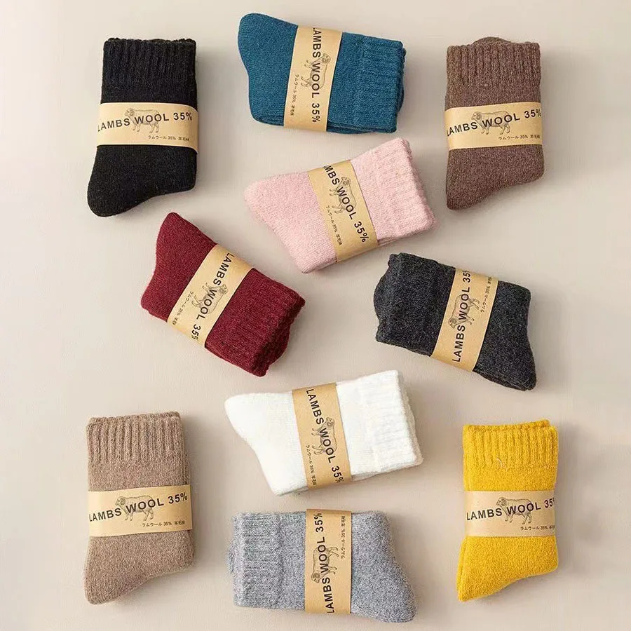 Winter 30% Wool Cashmere Warm Furry Kids Sock Chic Solid Color Calf Sock for Children Thicken Fleece Wool Autumn Warm Stockings