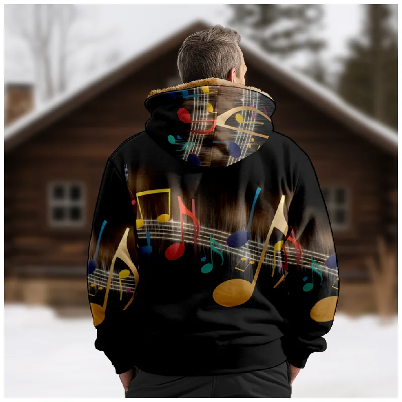 New Notes Cotton Coat Hooded Sweater Casual Print Long Sleeve Zipper Sweater Thick Cotton Coat Autumn/Winter