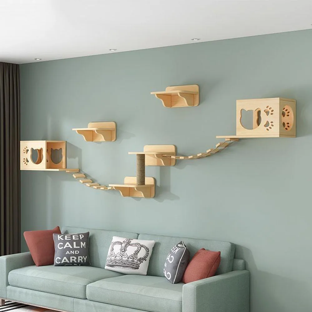 

1Set Wood Cat Tree Cat Wall Mounted Climbing Frame Cat Jumping Platform Wall DIY Pet Furniture Kitten Springboard Set Various