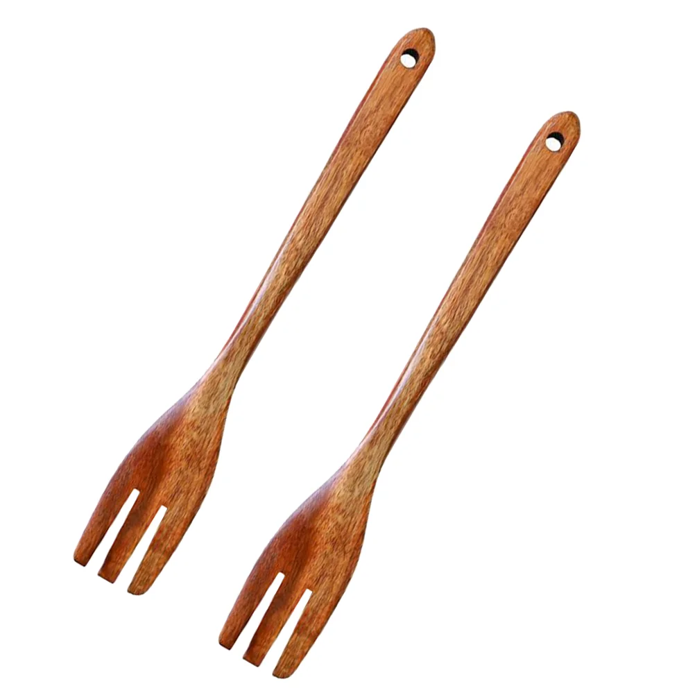 

Wooden Mixing Forks Large Japanese Wood Salad Dinner Forks Long Handle Reusable Flatware Cooking Stirring Eating Pasta Fruit