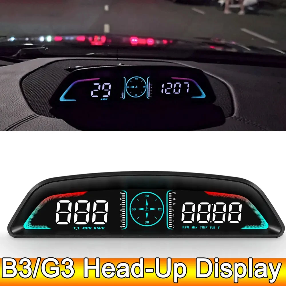شاشة عرض أمامية ذكية للسيارات (HUD) عداد سرعة، GPS ،OBD2 ،نظام تنبيه، ومؤشرات الأداء