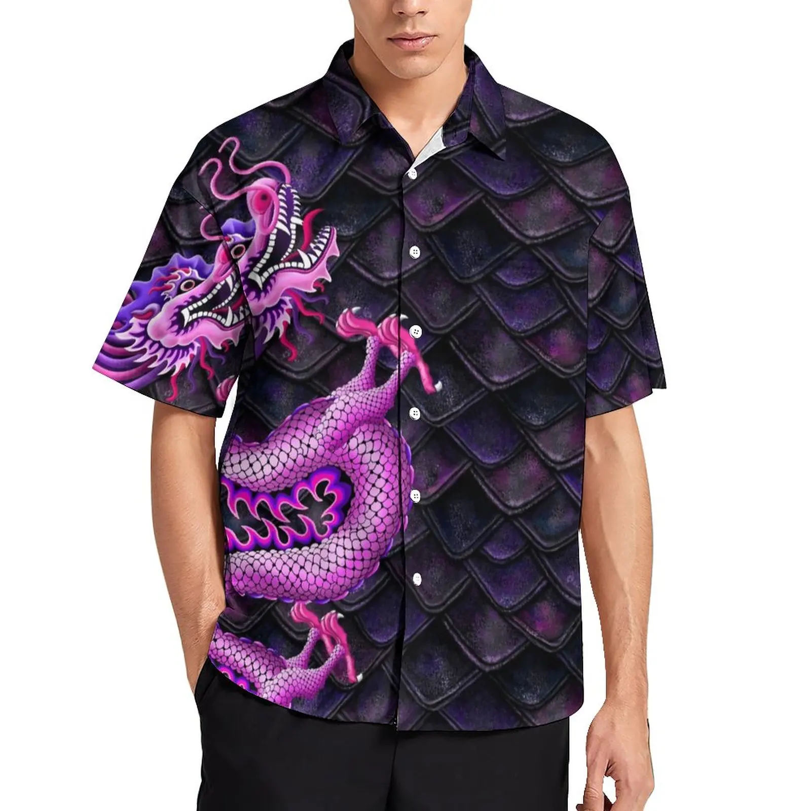 

Men's Hawaiian Dragon Pattern Shirt Summer Oversized Short Sleeve Elegant Dress Casual Breathable Ponsel Y2k Dazn Gothic Clothes