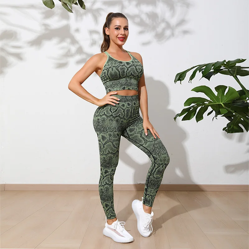 

Patterned Yoga Exercise 2 Piece Set,double Strap Back Yoga Top Leggings Women Sport Clothing,pant Sets Gym Push Up Leggings