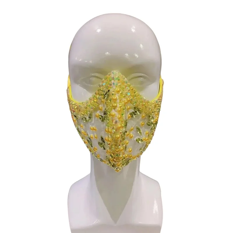 

Pearls Rhinestones Mask Jewelry Ornament Halloween Party Funny Crystals Stones Masks Singer Dancer Costume Accessories