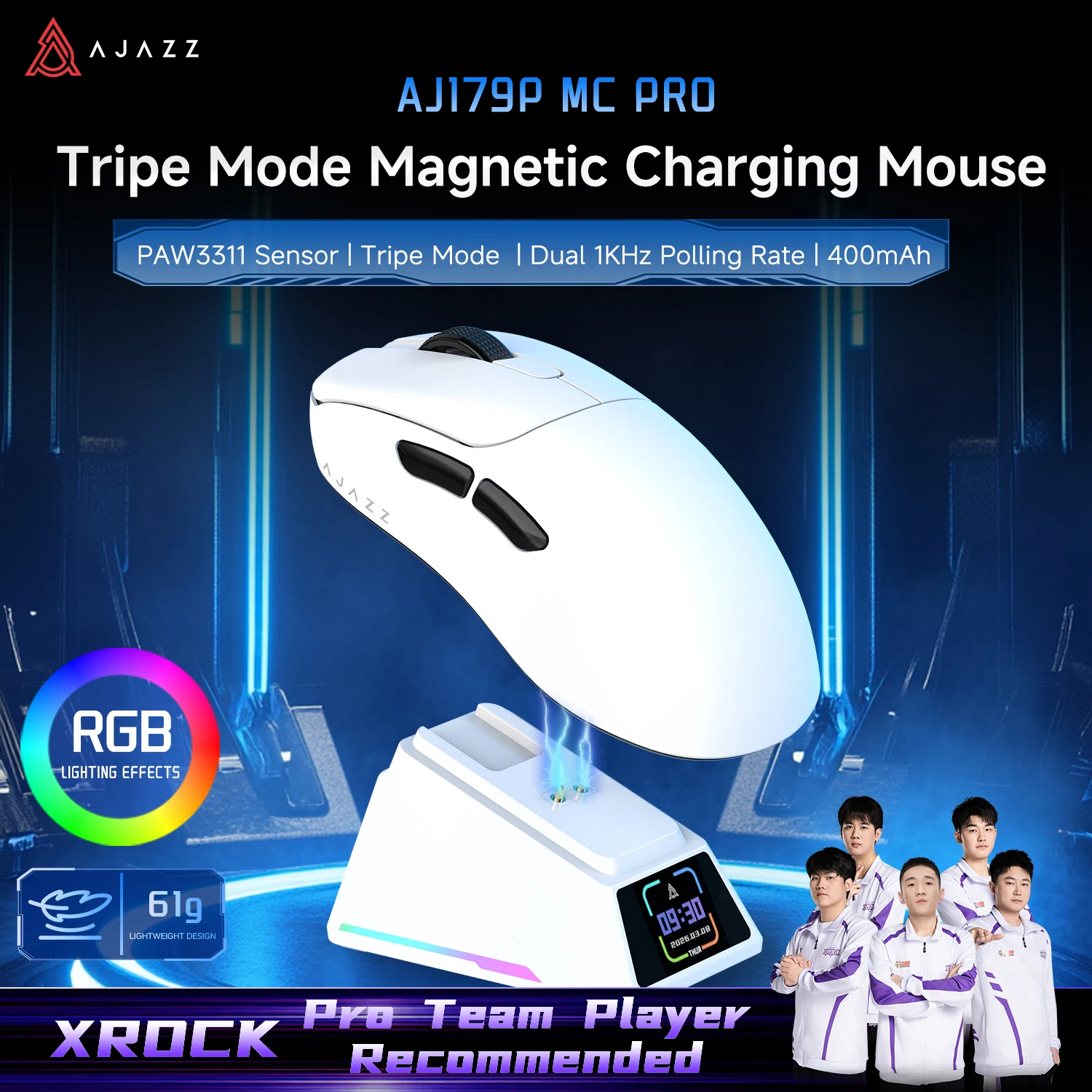 AJAZZ AJ179P MC PRO 트리모드 유선/2.4G/블루투스 경량 게이밍 마우스, 프로 선수들이 추천하는 제품
