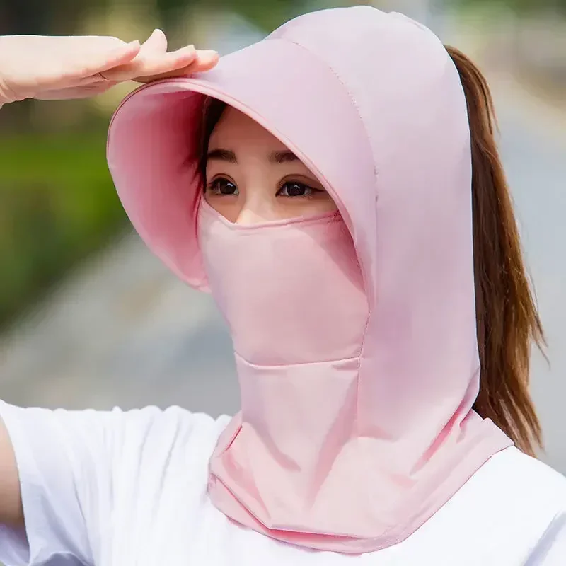 Summer Cycling Ice Silk Sunscreen Cap Anti-UV Sun-proof Hat Soft Breathable Dustproof Lady Covering Large Eaves Cap Sun Hats