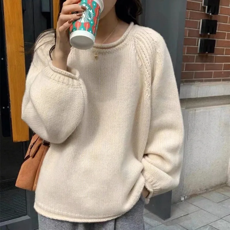 

Loose Korean Fashion Kawaii Knit Pullover for Women Spring Autumn Winter Candy-colored Soft Round Neck Sweater Cheap Wholesale