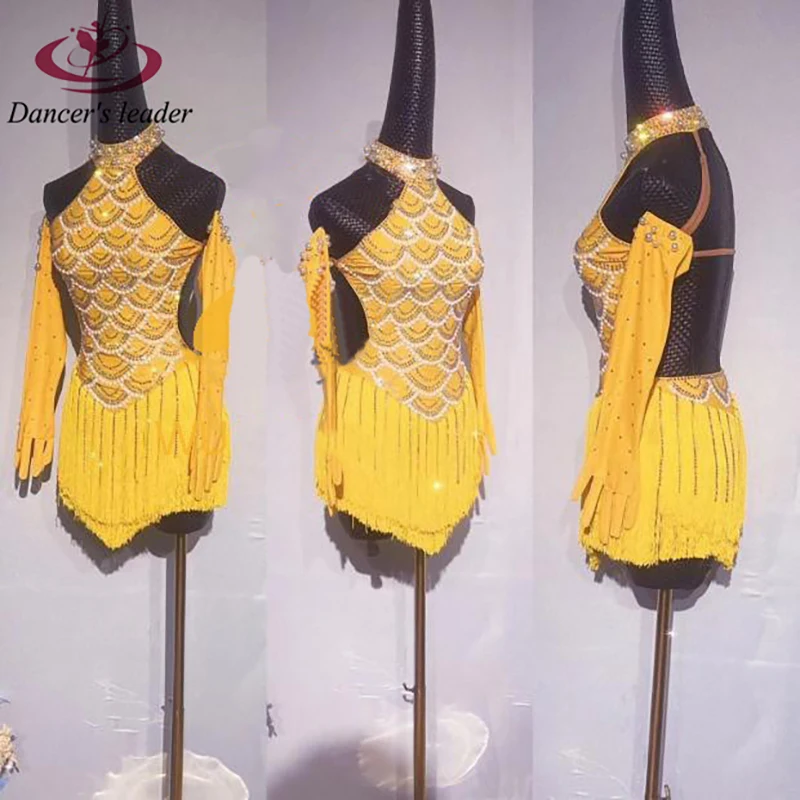 

Latin Dance Dress High-end Custom Ostrich Hair Performance Clothing Cha Tango Female Adult Stage Professional Clothing