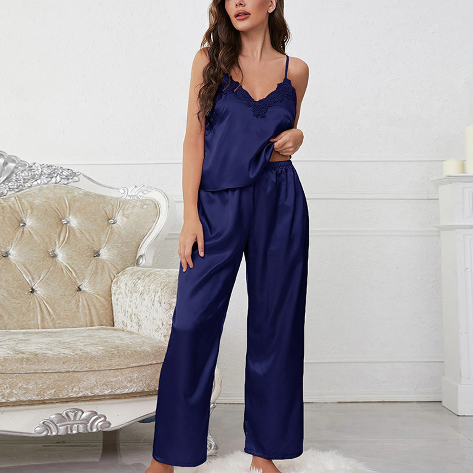 

2023 New Lace Pajama Sets For Women Solid Color Nightgown Sets Lingerie Satin Lingerie Nightie Nightgowns Two Piece Suits