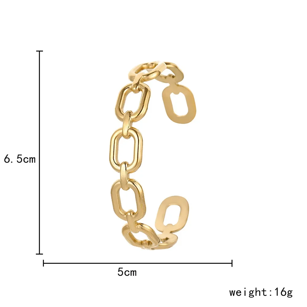 Square Link Hollow Out Open Cuff Bracelet for Women Stainless Steel Vintage Gold Color Bangle Minimalist Wedding Jewelry Gift