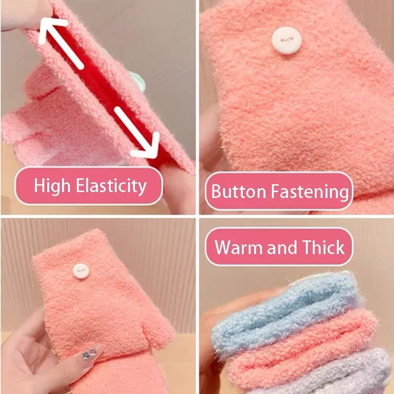 Winter Gloves Kids Knitted Flip Mittens Half Finger Gloves for 5-12 Years Boys Girls