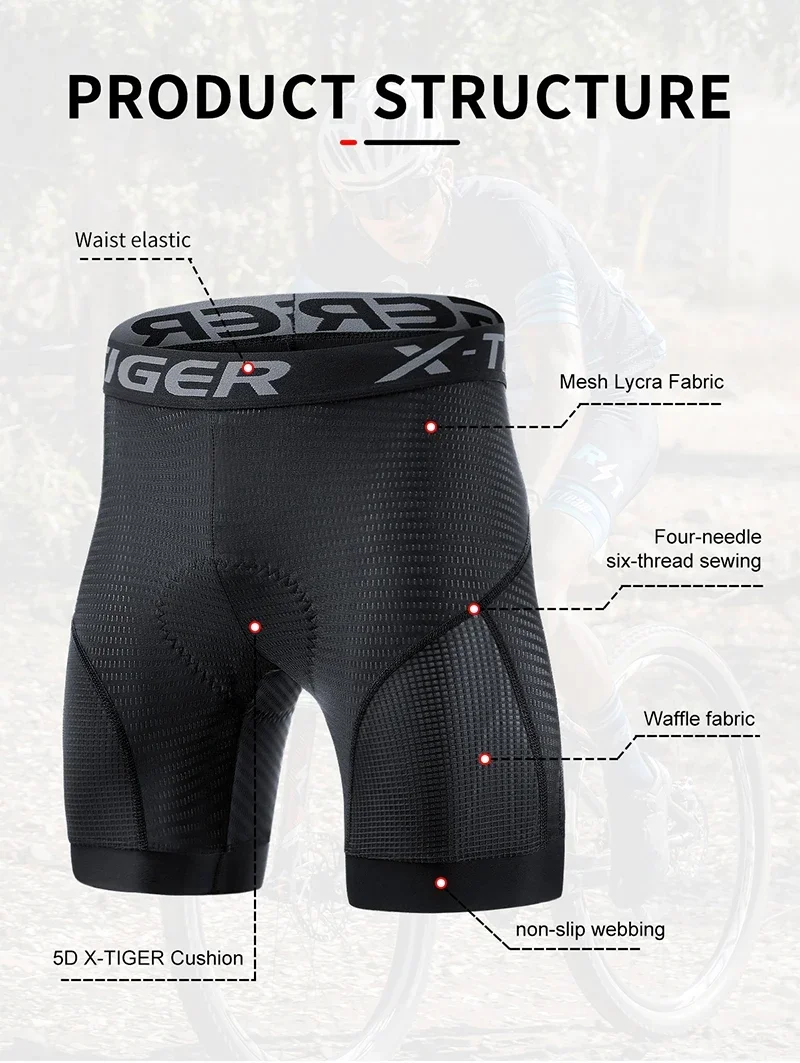 X-TIGER Fahrrad-Rennshorts mit Gel-Polsterung, atmungsaktiv, bequem, Herren-Shorts, lässige Außenhose, MTB-Rennrad-Rennshorts – Detail 22