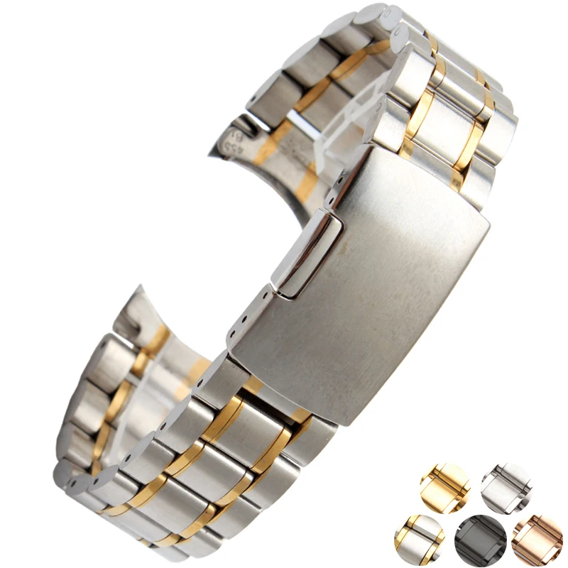 Premium Curved End Stainless Steel Men's Watchband Bracelet - High-Quality Metal, 20mm 22mm