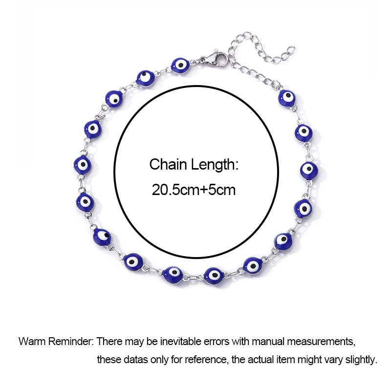 Stainless Steel Evil Eye Anklets Enamel Round Leg Chain Blue Evil Eye Anklets Bracelet for Women Summer Beach Foot Jewelry Gift