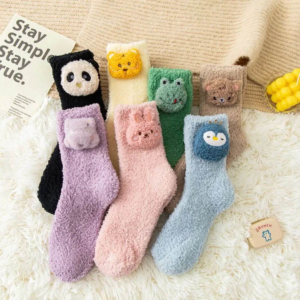 

Warm Fashion Design Three-dimensional Middle Tube Bear Penguin Cartoon Hosiery Floor Socks Coral Fleece Socks Women Frog Socks