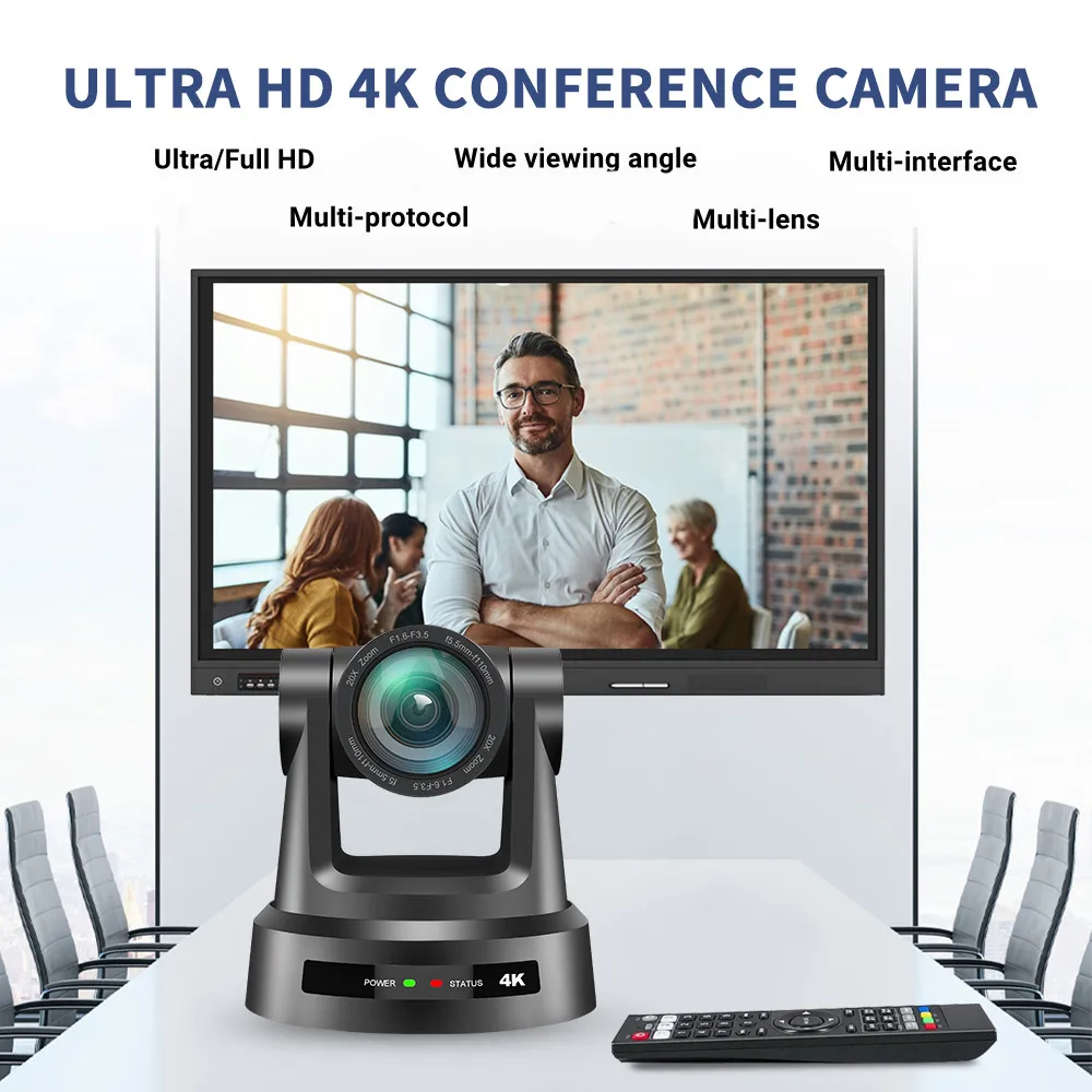 Video Camera 4K/1080P Video Conference Camera HDMI SDI LAN USB 12/20X NDI 60/30FPS AI Tracking for Church Meet Zoom Youtube Skype Live Stream