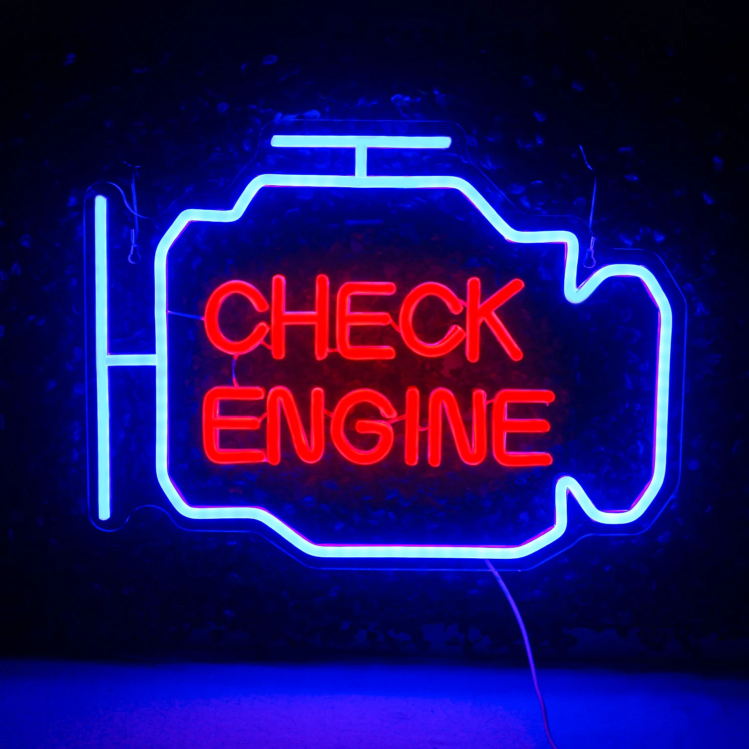 Panneau Néon "Check Engine" - LED Jaune, 31x41cm - USB - Pour Garage, Atelier Auto - Décoration Murale