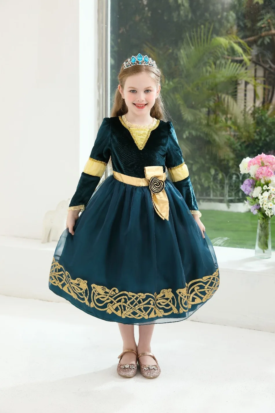 Mädchen Merida Cosplay Prinzessinnenkleid Kinder Performance-Kleidung Herbstkleid Halloween Karneval Party Langarm-Outfit – Detail 8
