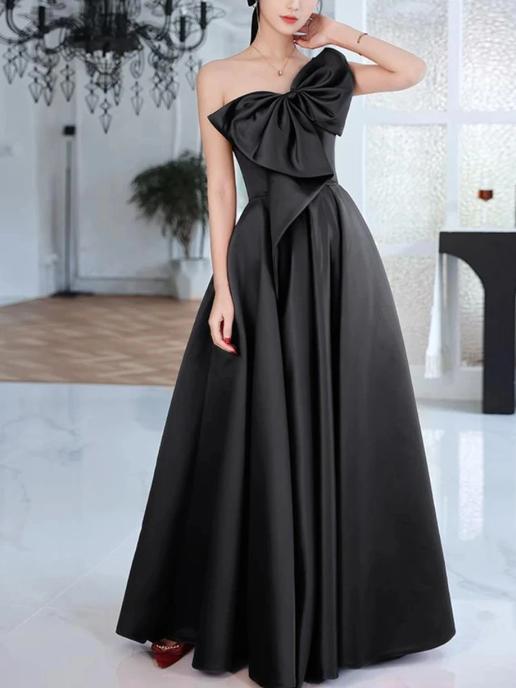 Elegant Temperament Prom Vestidos Bow Draped One-shoulder Strapless Cross  Lace Up Graduation Dress Trendy Party Evening Dresses - AliExpress