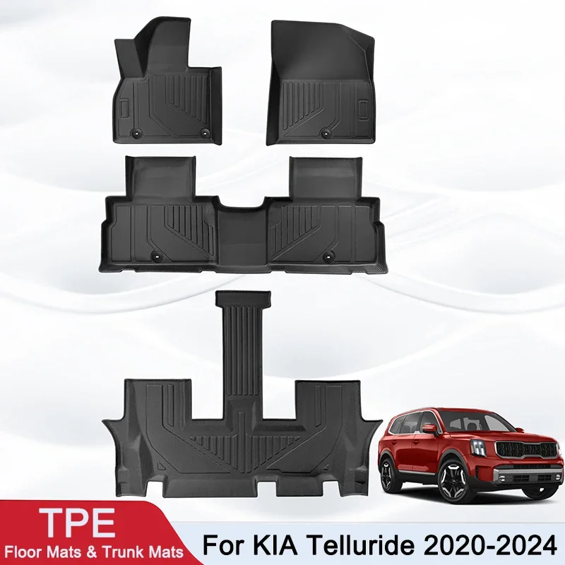 

Коврики для KIA Telluride 2020 2021 2022 2023 2024 четыре сезона, водонепроницаемые 3D коврики для автомобильного пола, коврики для багажника из ТПЭ