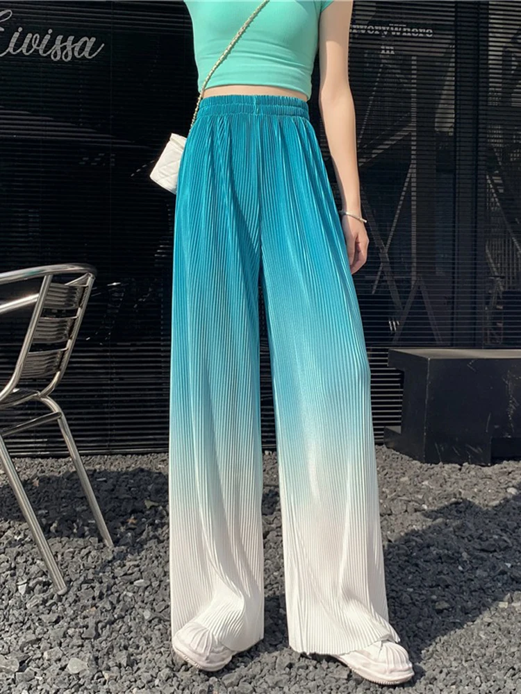 

Summer Tie Dye Long Pants Women Summer Mixed Color Wide Leg Trousers Woman Streetwear Elastic High Waist Pants Mujer