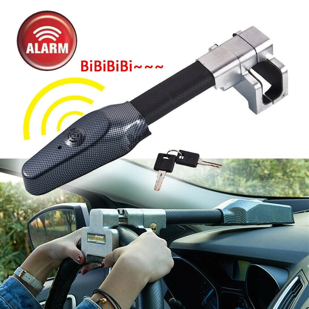 Car Steering Wheel Lock Heavy Duty Stainless Lock Universal Anti-theft Car Security Rotary Enhance Security without Battery