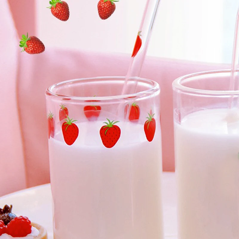 1PC Transparent Glass Drinking Straws Cute Fruit Strawberry Glass Straws Coffee Milk Straw Reusable Smoothies Bar Accessory