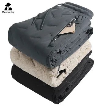 Pantaloni invernali in cotone da uomo Casual Tasca con cerniera impermeabile Pantaloni caldi in lana ispessita Jogger Pantaloni da sci a prova di freddo per esterni 7XL 1