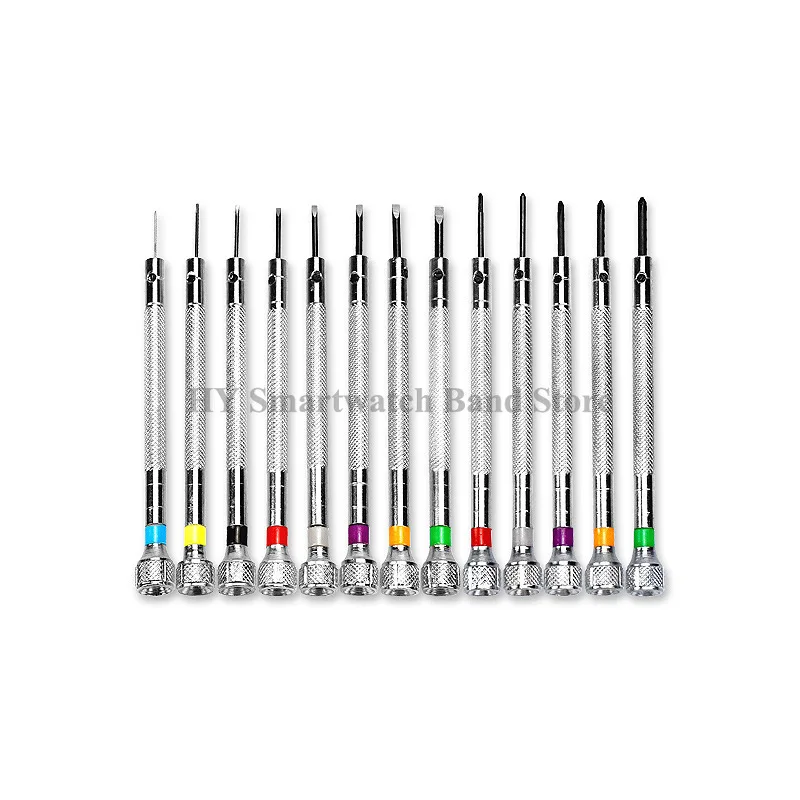 13Pcs 스크루 드라이버 세트 0.6mm-2.0mm 시계 수리 도구 플랫 헤드 스크루 드라이버 키트 시계 수리 도구를위한 전문 시계 제조 업체