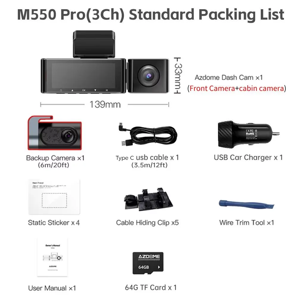thumbnail image 1 of AZDOME M550 Pro 4K Dash Cam with Rear Camera Holder 5.8Ghz WiFi GPS 150FOV 24H Parking Monitor Car DVR 2/3-Channel Route Trackin, 1 of 5