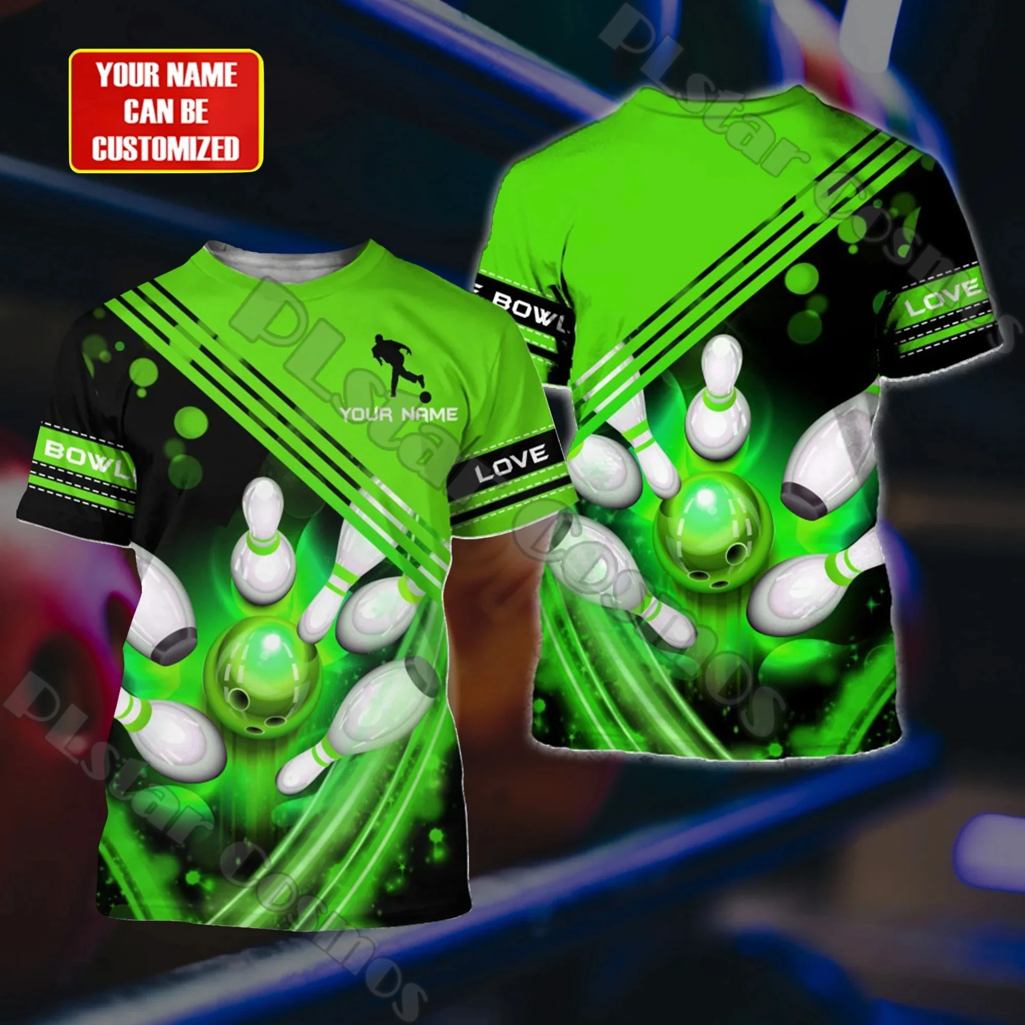 PLstar Cosmos Sommer Neuestes Herren-T-Shirt mit individuellem Namen, Bowling, 3D-gedruckt, Unisex, lässiges T-Shirt, Geschenk für Bowlingspieler DT202 – Detail 17