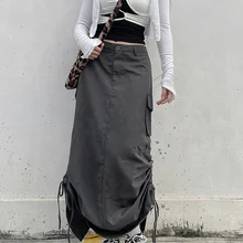 Women Harajuku Cargo Pocket Skirts Women Irregular 2022 Summer Jupe Femme Japanese Y2k Split Side Style Faldas Largas Mujer