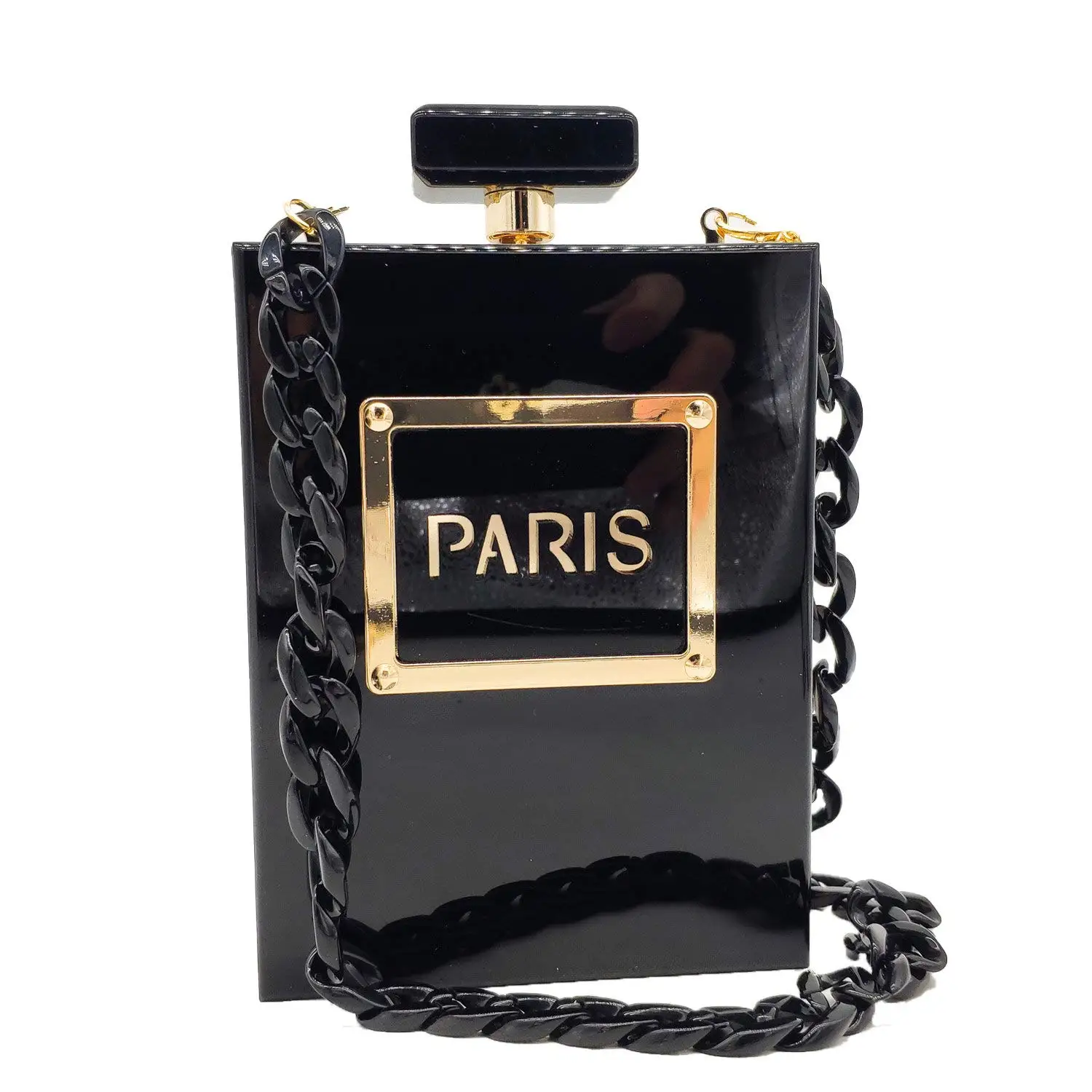 

Evening Bags Women's Acrylic Paris Perfume Shaped Black Bag Purses Clutch Vintage Banquet Handbag Luxury Shoulder Crossbody Bags