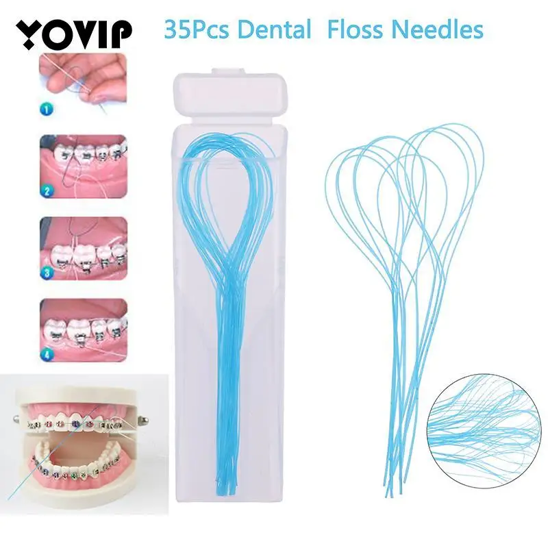 35Pcs Dental Floss Threaders Needle Tooth Brackets Wire Holders Between