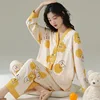 Women Spring and Fall Two-Piece Pajamas Cardigan Long-Sleeved Long Pants Thin Section Polka Dot Printing Maternity Homewear 4