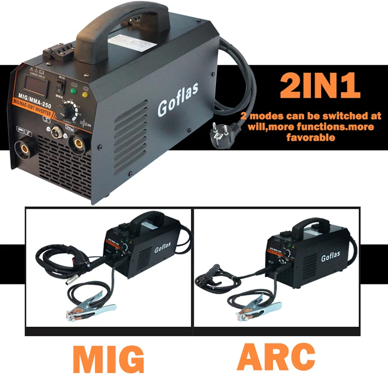 Equipo de soldar semiautomático sin Gas soldadura por arco de 220V, enchufe europeo 2 en 1 MMA/ MIG
