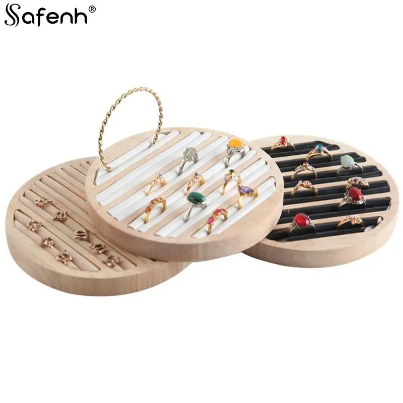 

Round Portable Flat Collect Jewelry Box Ring Display Tray Organizer Gift Box Storage Organizer Holder For Wedding Home Shop