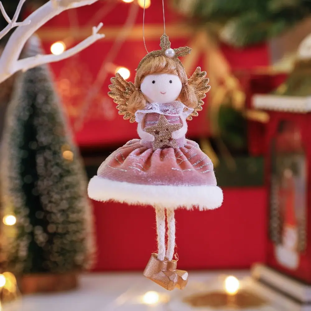 

Christmas Feature Angel Wings Girl Pendant Cute Snowflake Angel Xmas Tree Pendant Fashionable Skirt Doll Ornament Bedroom
