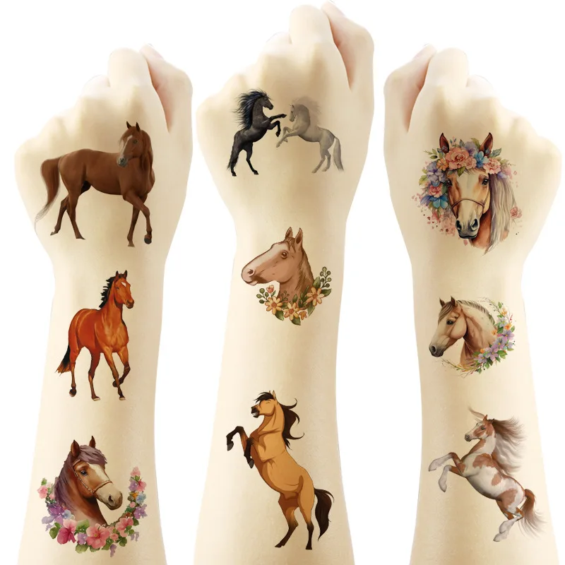 New Cute Horse Fake Temporary Tattoos For Kids Birthday Party Supplies Favors Horse Tattoos Stickers Decoration 1Pcs