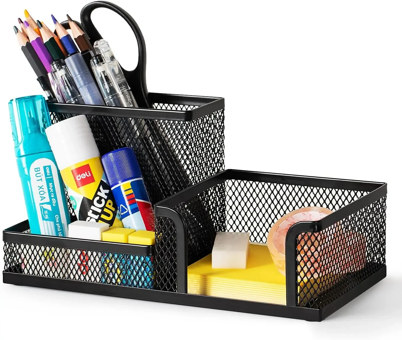 3/4 Grid Storage Box Metal Black Mesh Desk top Table Organiser Stationary Card Tidy Metal Pen Holder Pencil File Storage Rack